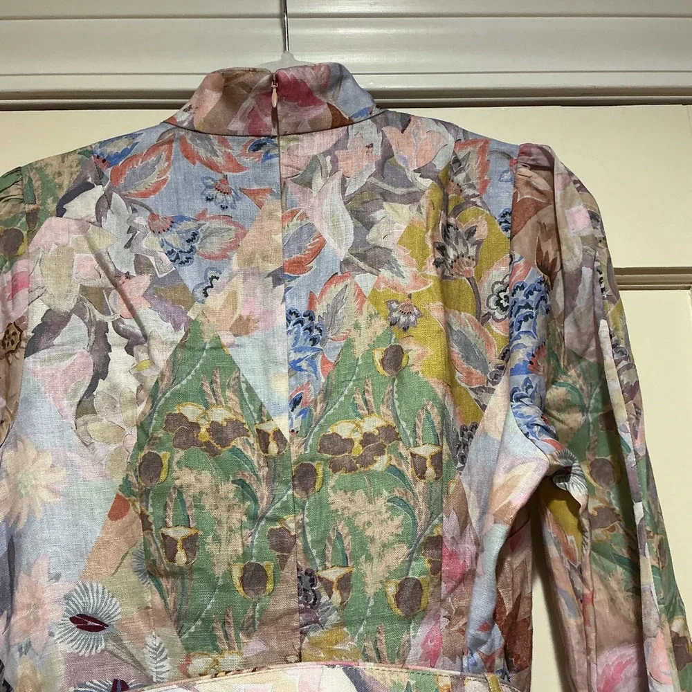 NWOT Zimmermann Belted Floral Print Linen Mini Dress Pastel Sz 3 - Picture 10 of 16